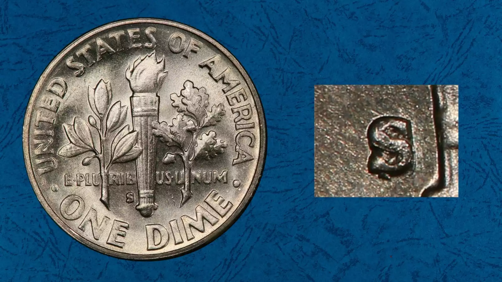 1948-S dime S over S repunched mint mark FS-501 showing secondary S impression under magnification